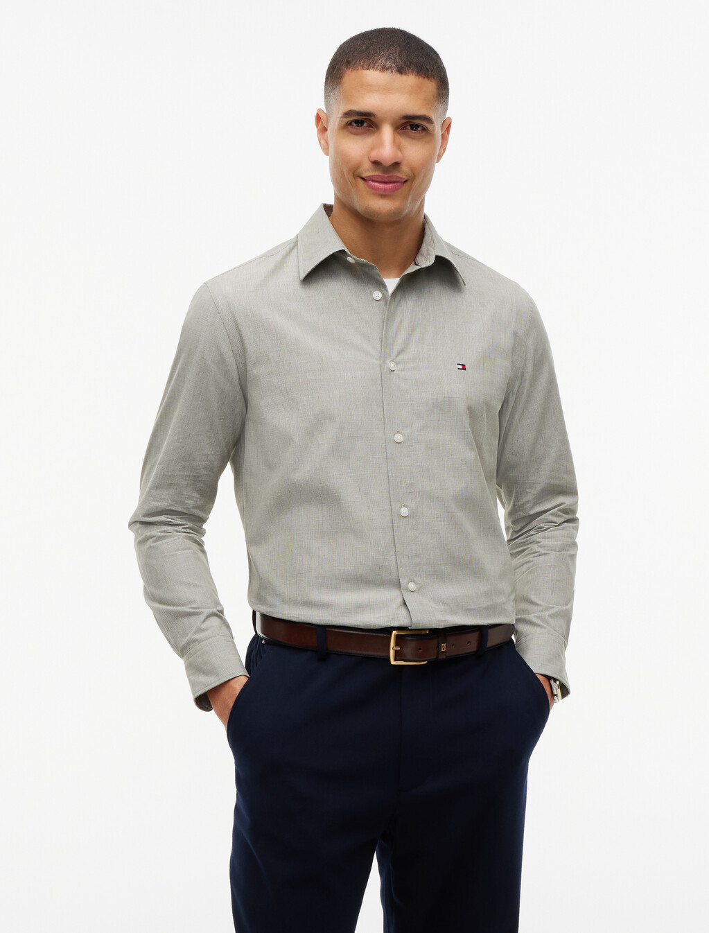 Regular Fit Houndstooth Check Shirt With Cashmere, Huntsman Green, hi-res