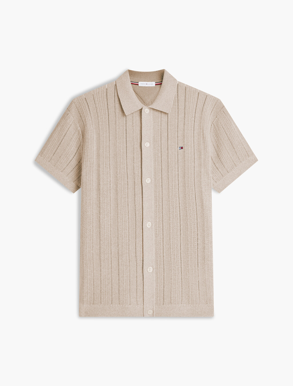 Relaxed Pointelle Short Sleeve Shirt With Linen, Batique khaki Heather, hi-res