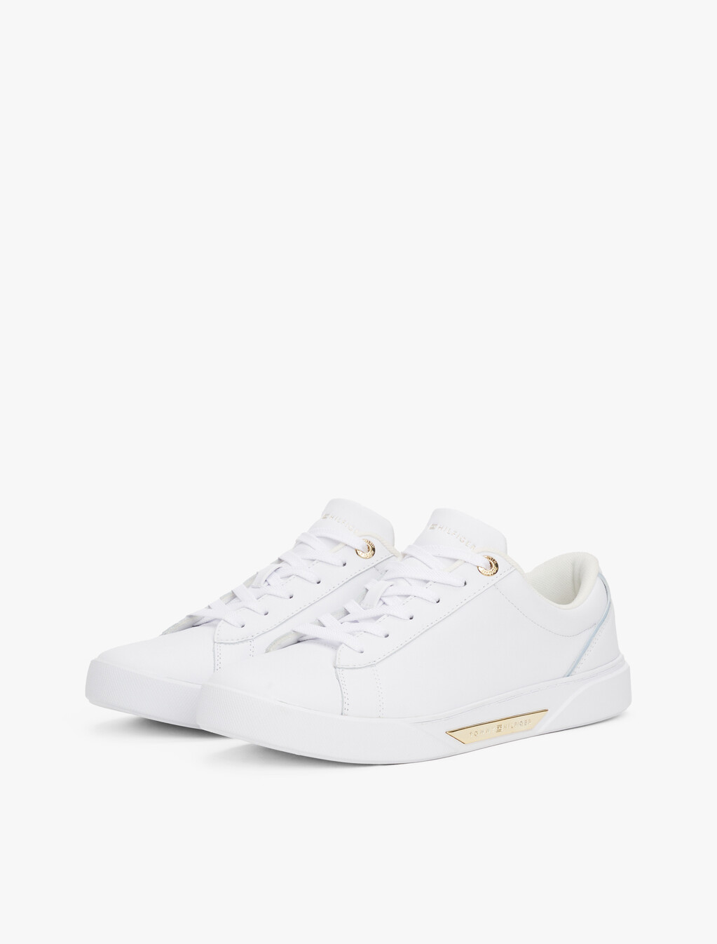 Leather Court Trainers, White, hi-res