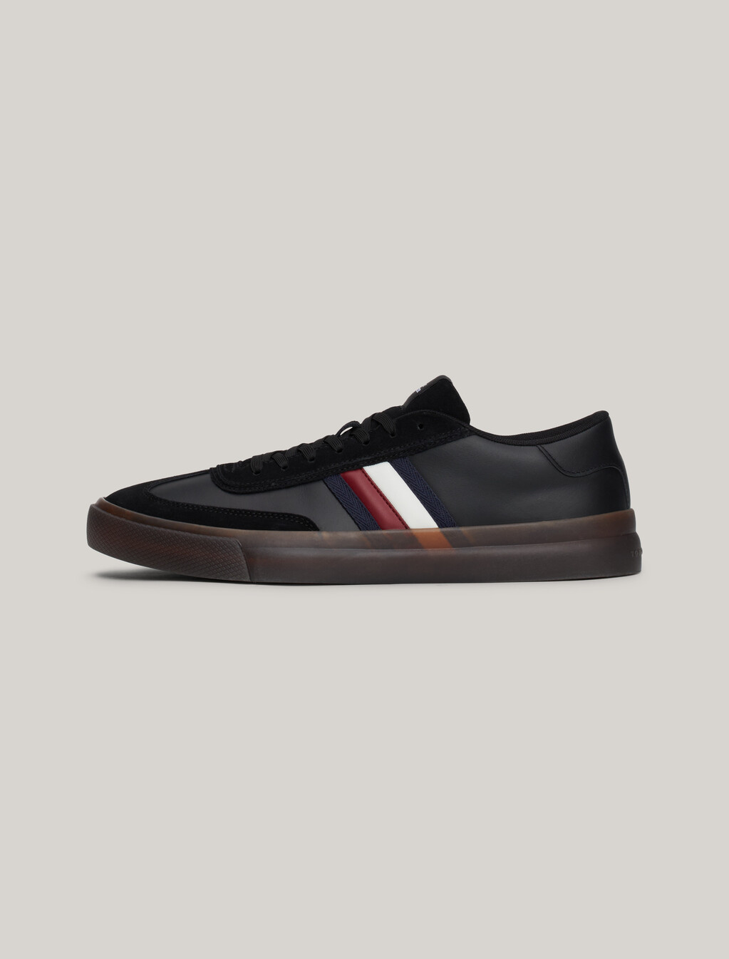 Leather Signature Tape Lace-Up Trainers, Black, hi-res