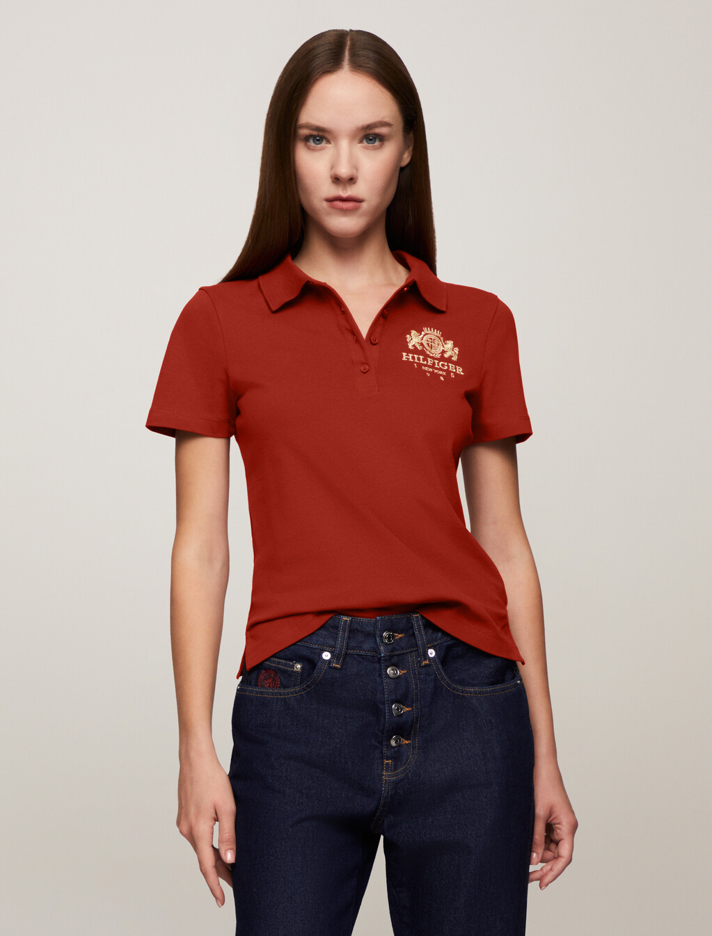 Varsity Crest Slim Polo, Dark Magma, hi-res