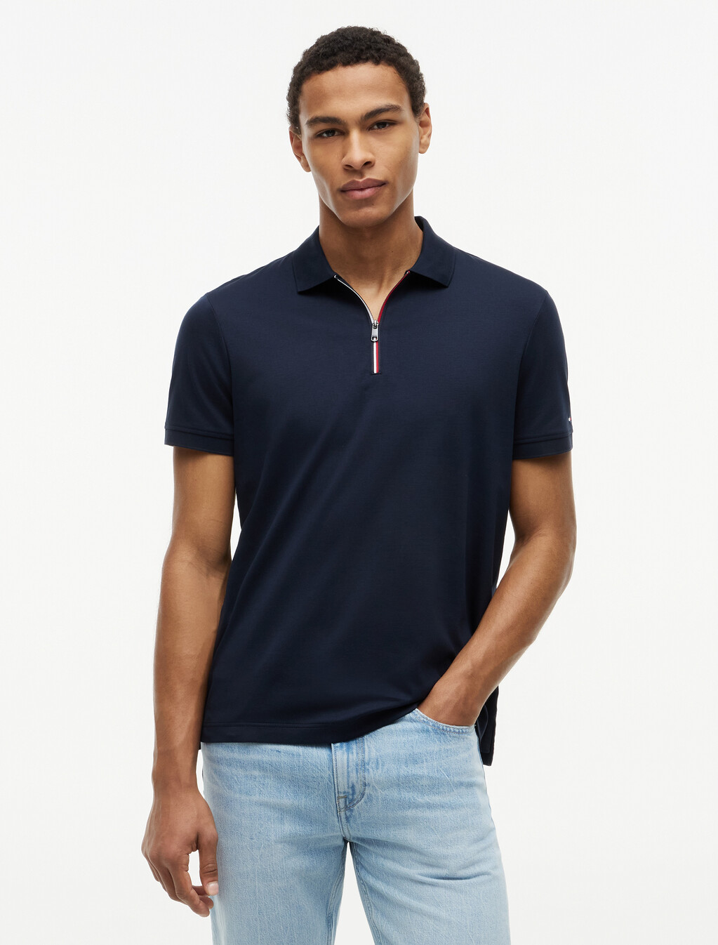 Fluid Cotton 標準版型 Polo 衫, Navy Blue, hi-res