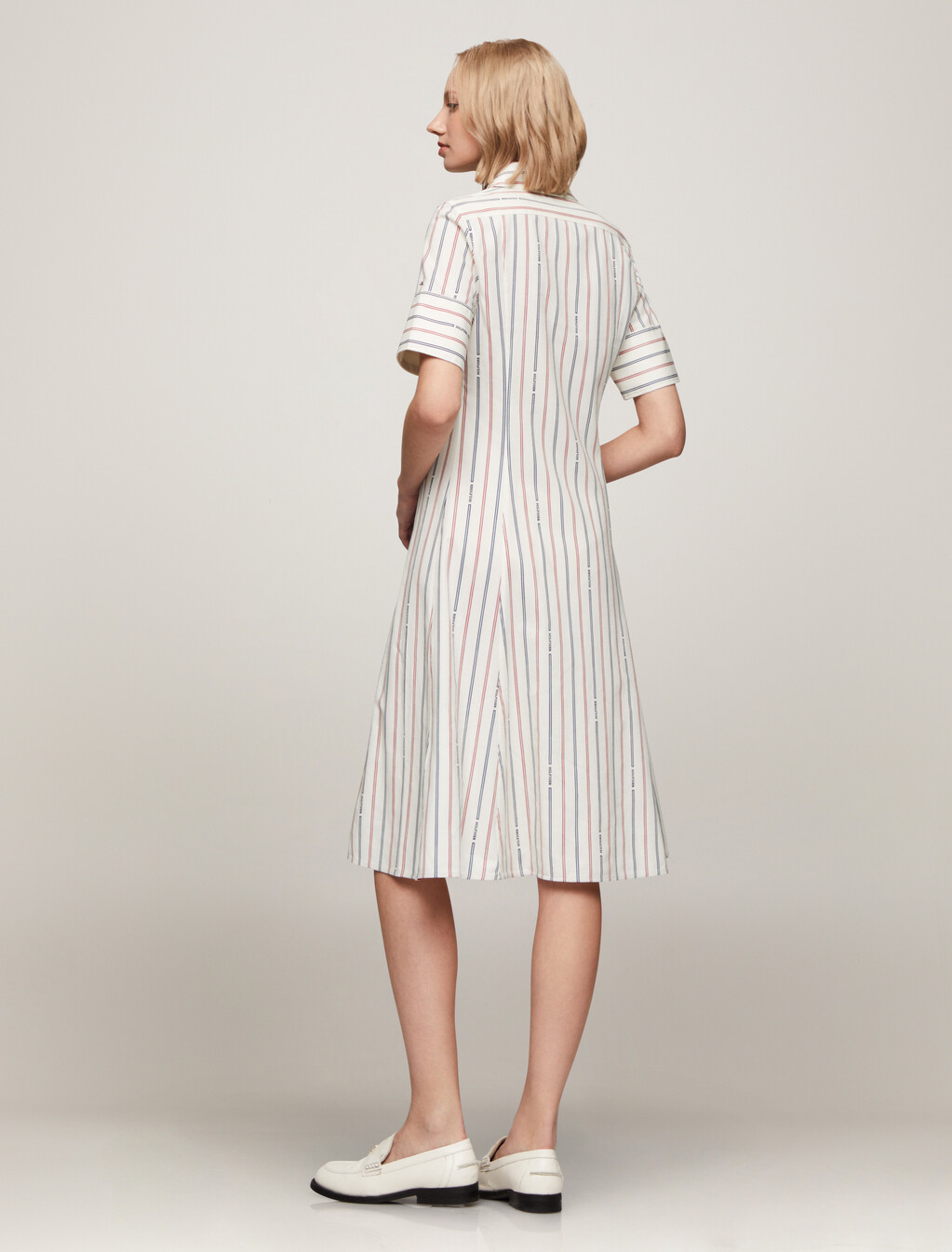 Asia Fit Logo Stripe Shirt Dress, Monotype Stp/ Ancient White, hi-res