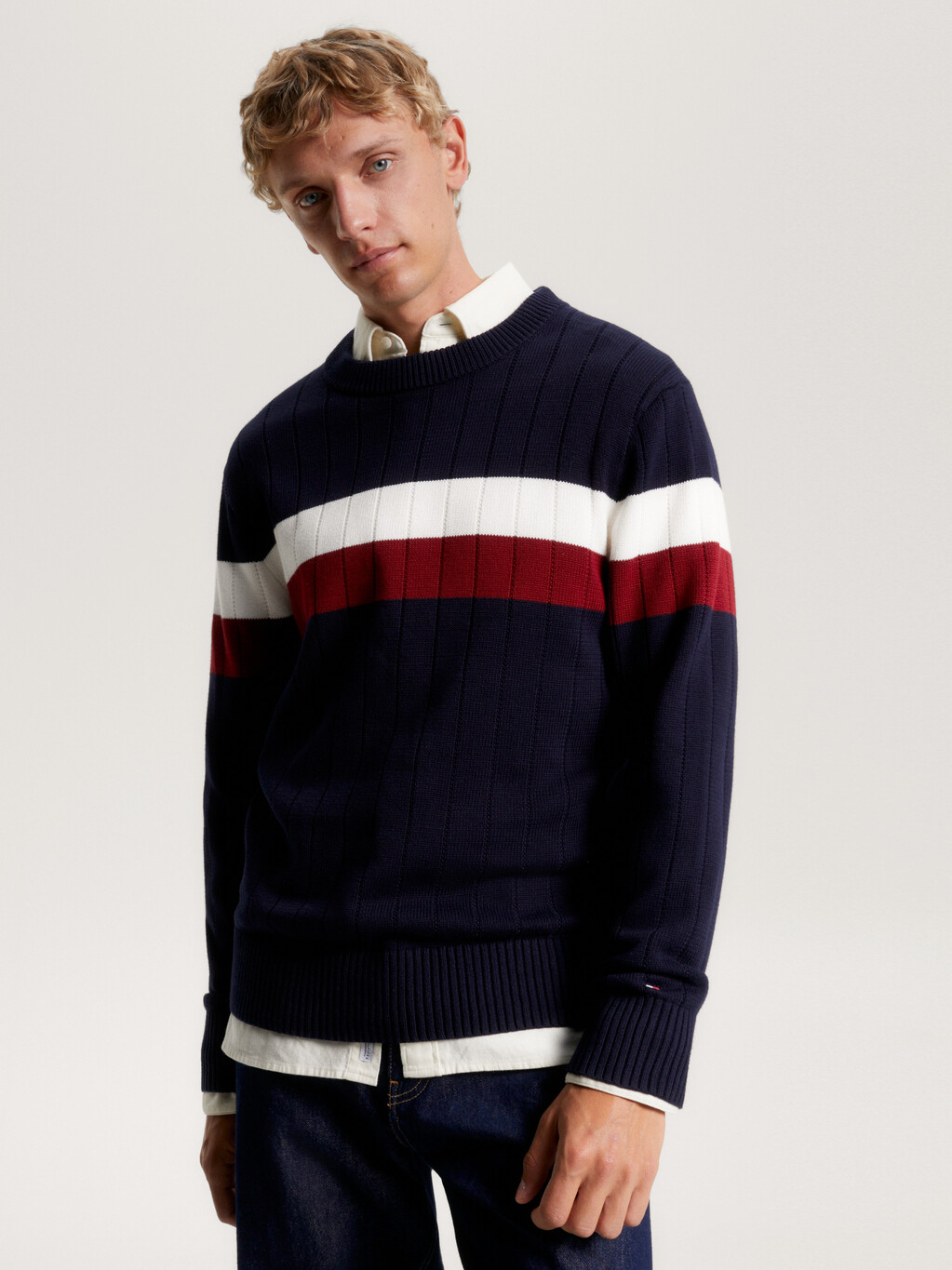 Global Stripe Relaxed Jumper, Dsrt Sky/ Rouge/ Ancient White, hi-res