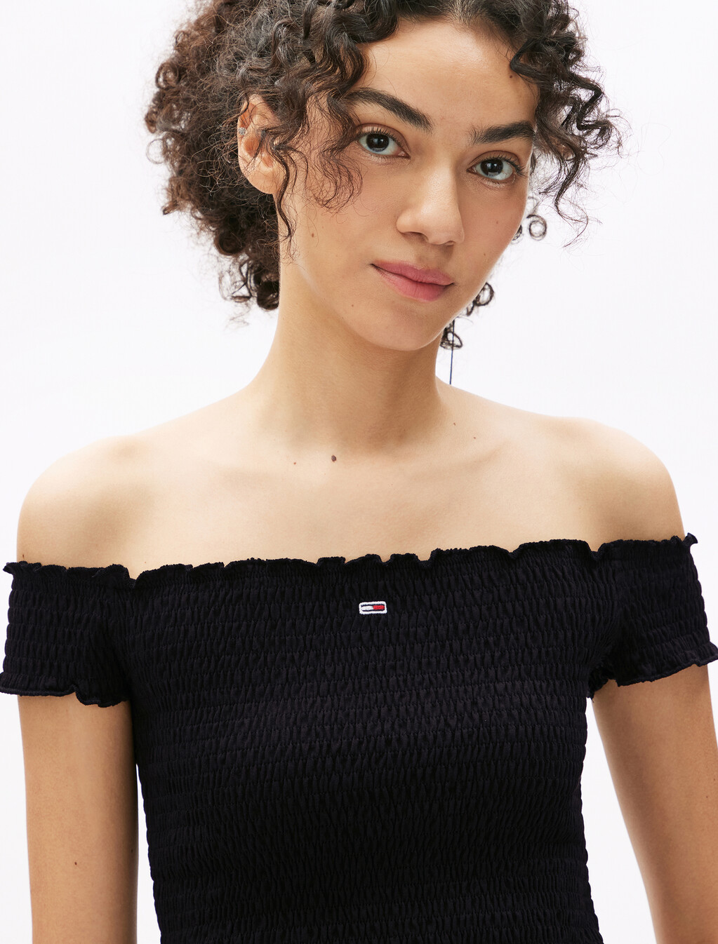 Cropped Smock Top, Black, hi-res