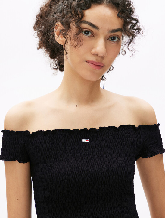 Cropped Smock Top, Black Cropped Smock Top