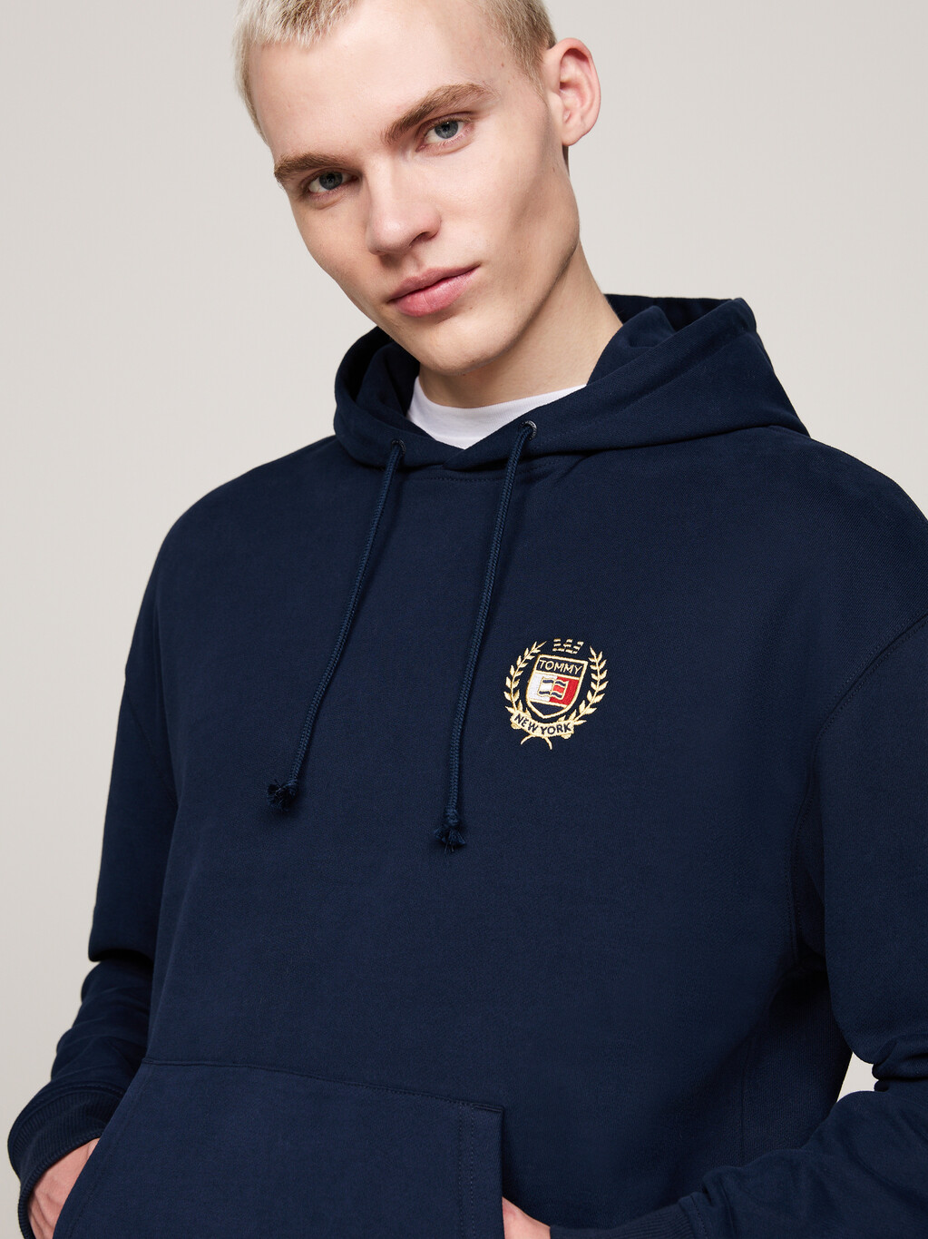 Embroidery Drawstring Hoody, Dark Night Navy, hi-res