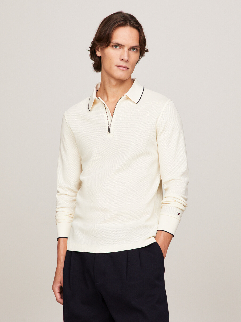 Honeycomb Slim Fit Long Sleeve Polo, Calico, hi-res
