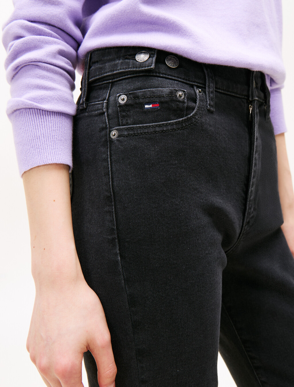 Sylvia 高腰喇叭牛仔褲, Denim Washed Black Black, hi-res