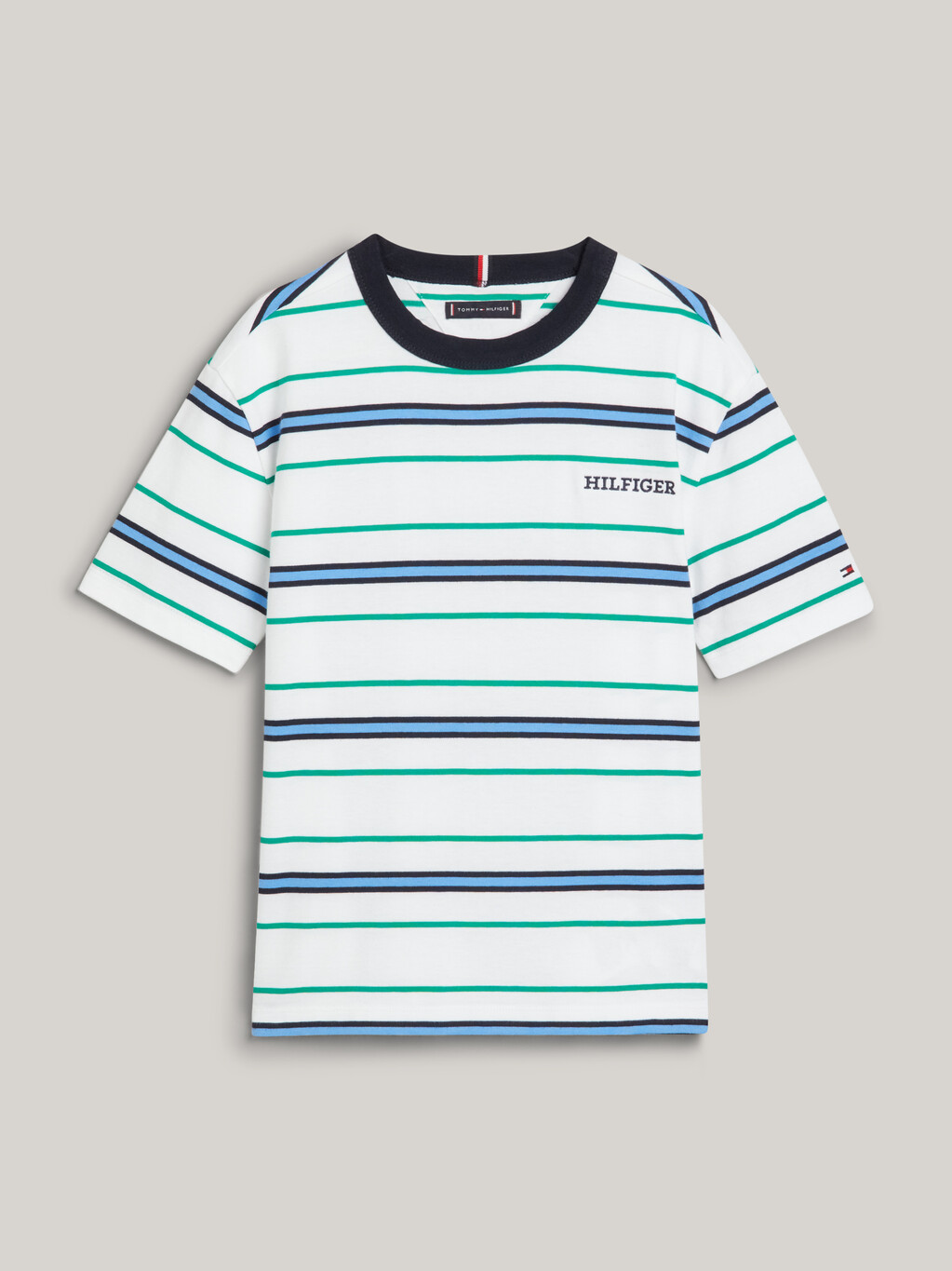Hilfiger Monotype 條紋 T 恤, White Base/Green Stripe, hi-res