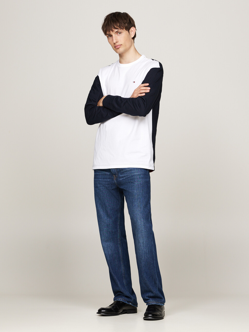 Colour-Blocked Relaxed Long Sleeve T-Shirt, White, hi-res