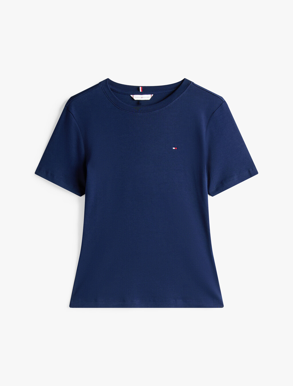 Flag Embroidery Ribbed Slim T-Shirt, Dark Night Navy, hi-res