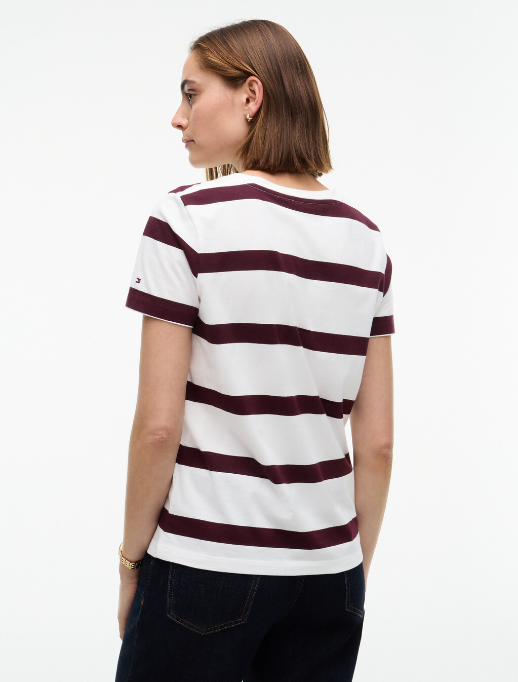 Script Logo Stripe T-Shirt, Wide Stp Ecru / Deep Burgundy, hi-res