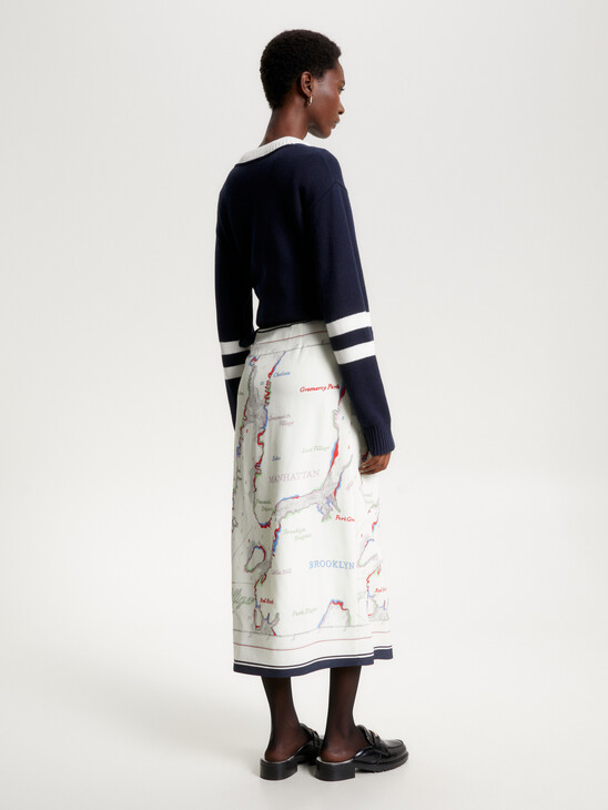 Scarf Print Midi Wrap Skirt