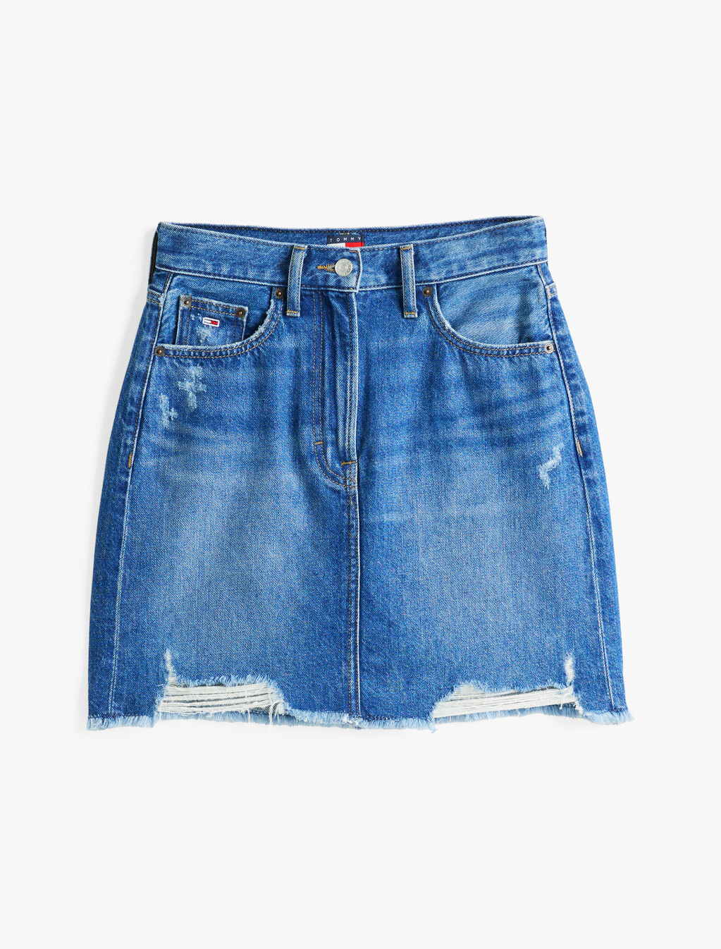 Distressed Denim Mini Mom Skirt, Denim Dark, hi-res