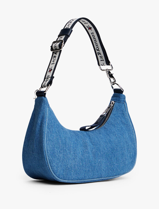Tommy Girl Logo Charm Denim Shoulder Bag