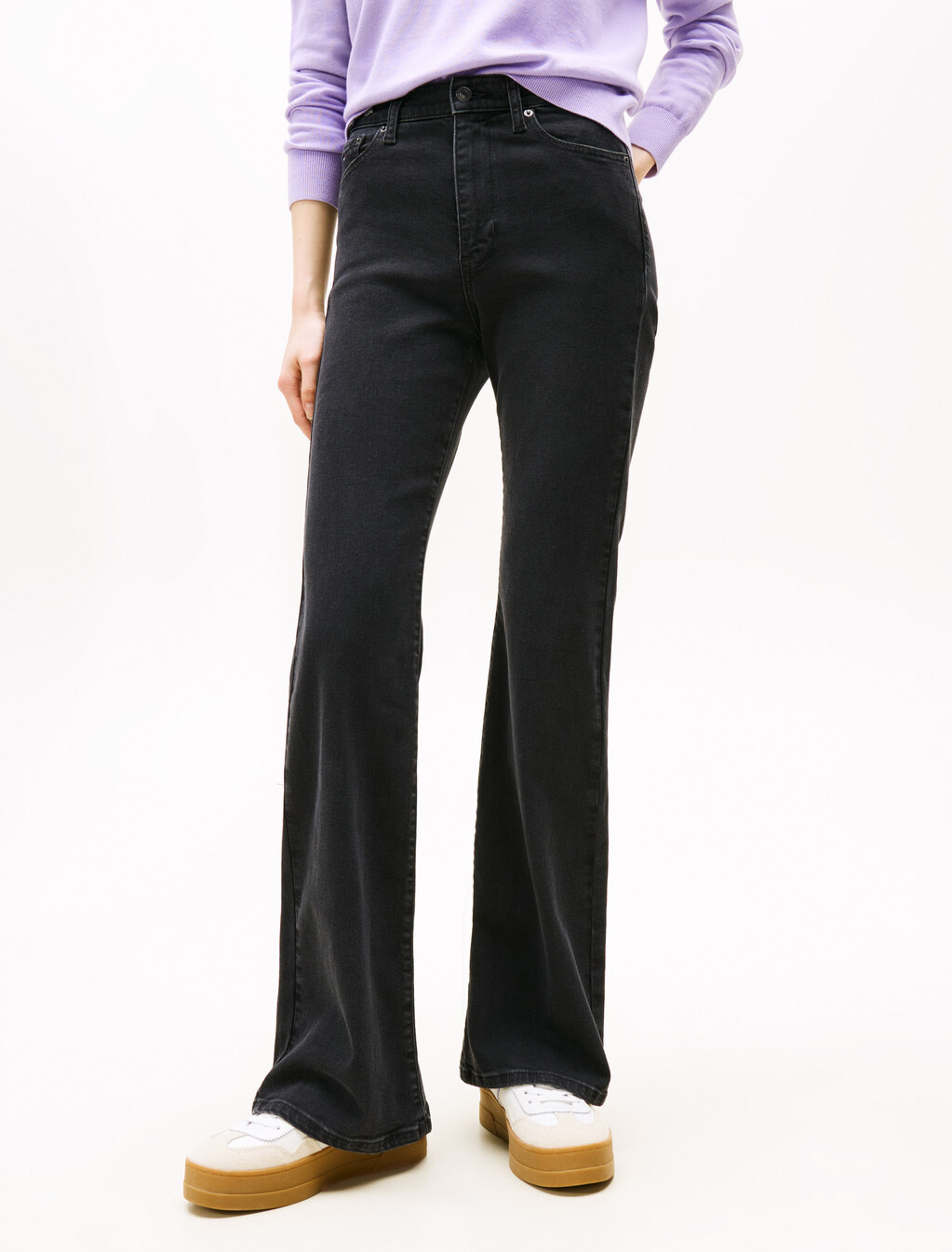 Sylvia 高腰喇叭牛仔褲, Denim Washed Black Black, hi-res