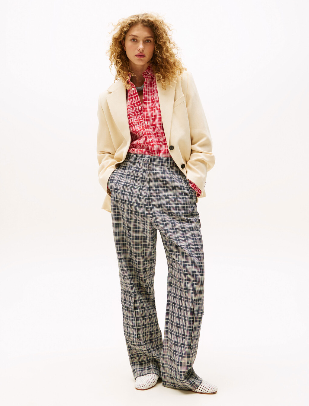 The Runway 系列超寬鬆工裝長褲, Navy Cream Check, hi-res