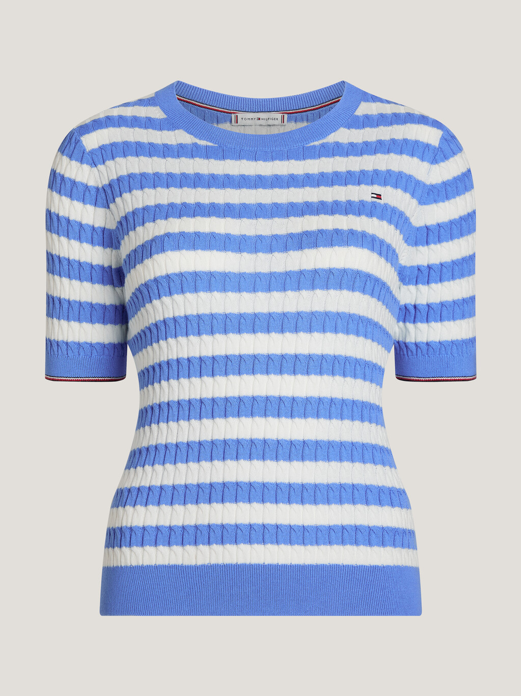 Stripe Slim Fit Short Sleeve Jumper, Breton Ecru/Blue Spell, hi-res