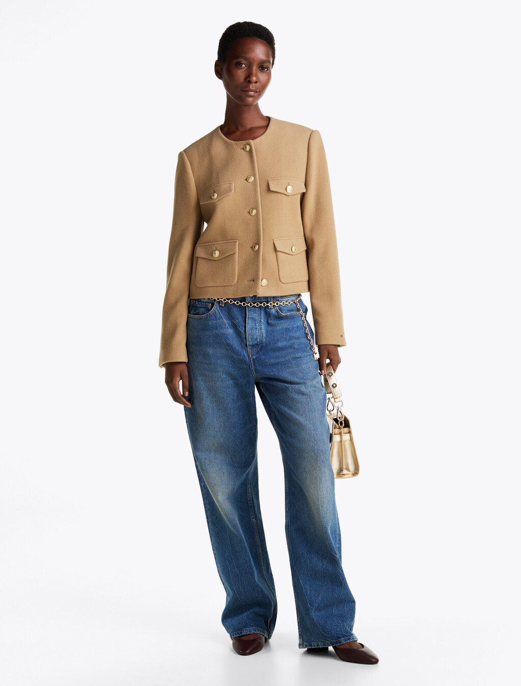 雙面羊毛短版外套, Classic Khaki, hi-res