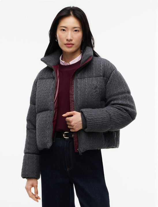 Wool Blend Cable Knit Down Jacket