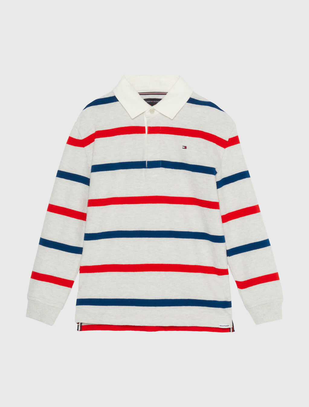 Boys Rugby Stripe Polo, Light Grey Heather Base/Rwb Stripes, hi-res