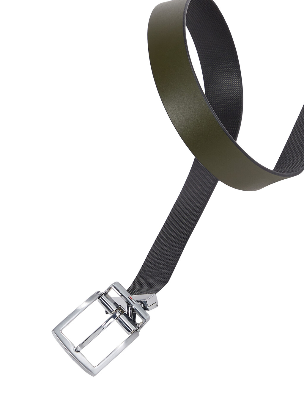 Denton Square Buckle Reversible Leather Belt, Black / Army Green, hi-res