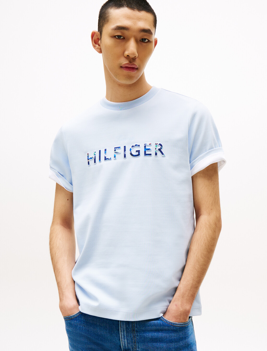 Hilfiger 浮雕標誌 T 恤, Breezy Blue, hi-res
