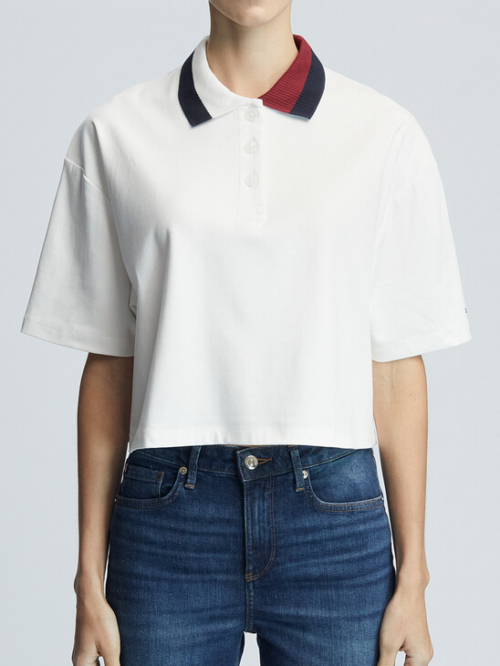 Global Stripe Cropped Relaxed Polo