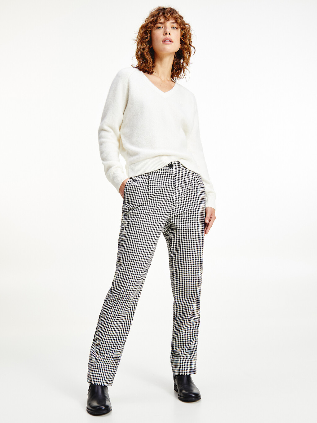 Tapered Houndstooth Virgin Wool Trousers