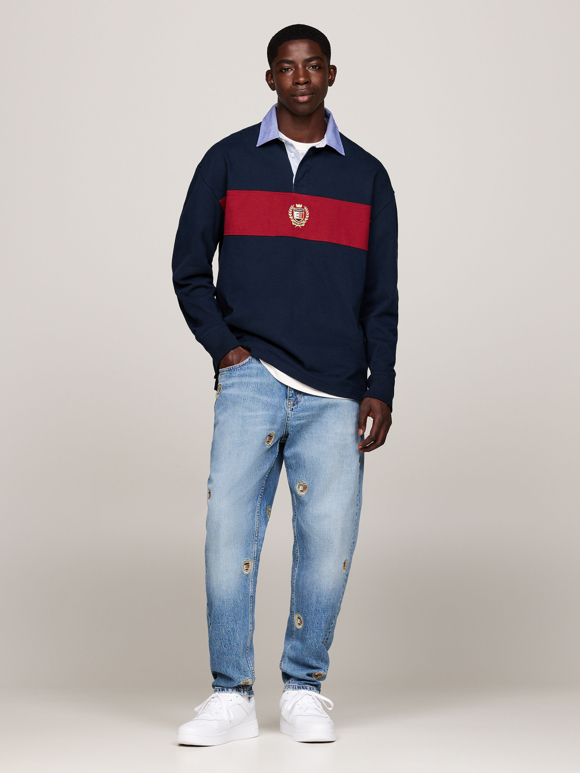 Colour Blocked Oversized Rugby Shirt blue Tommy Hilfiger Hong Kong