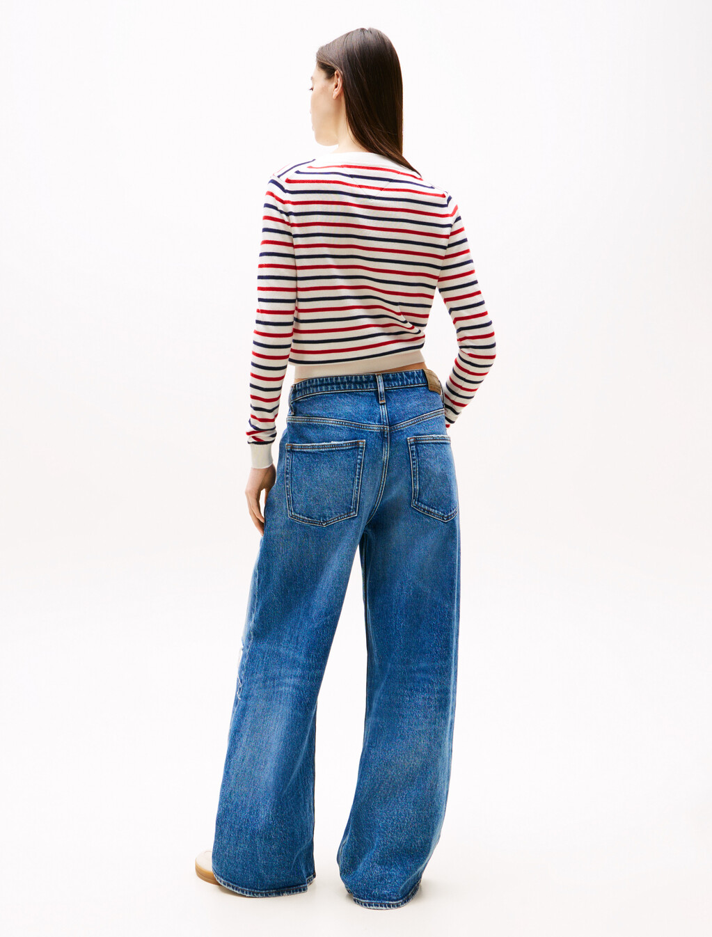 基本款圓領開襟外套, White / Red / Navy Stripe, hi-res