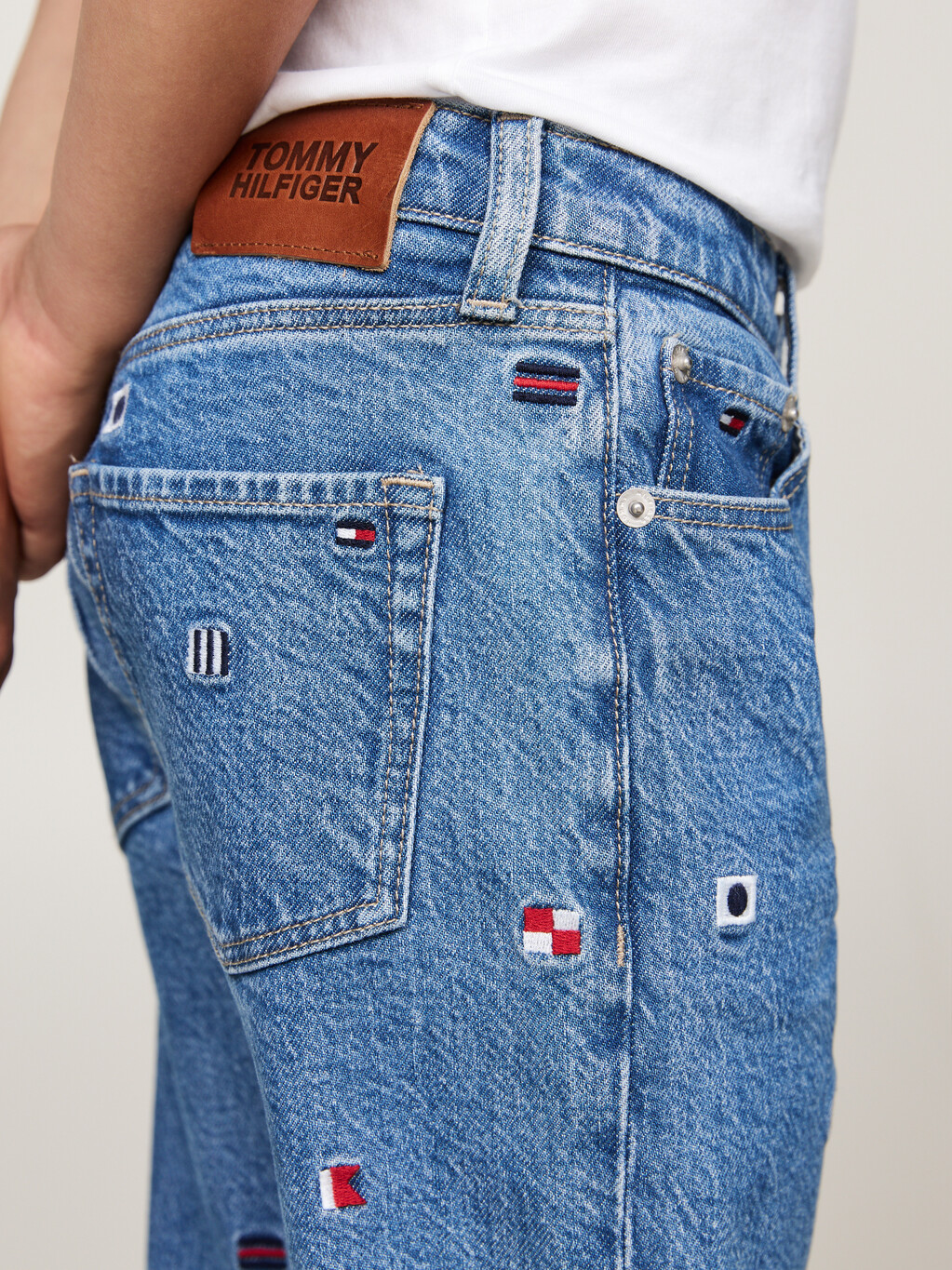 Flag Embroidery Faded Tapered Jeans, Critter, hi-res