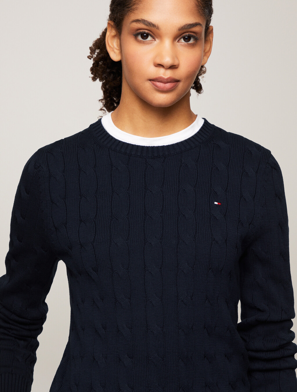 Cable Knit Pullover Sweater, Dark Night Navy, hi-res