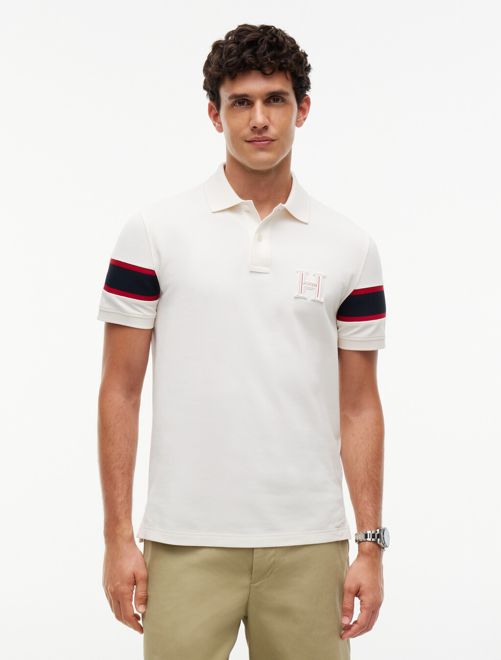 Regular Fit Logo Stripe Polo Shirt, Ivory Petal, hi-res