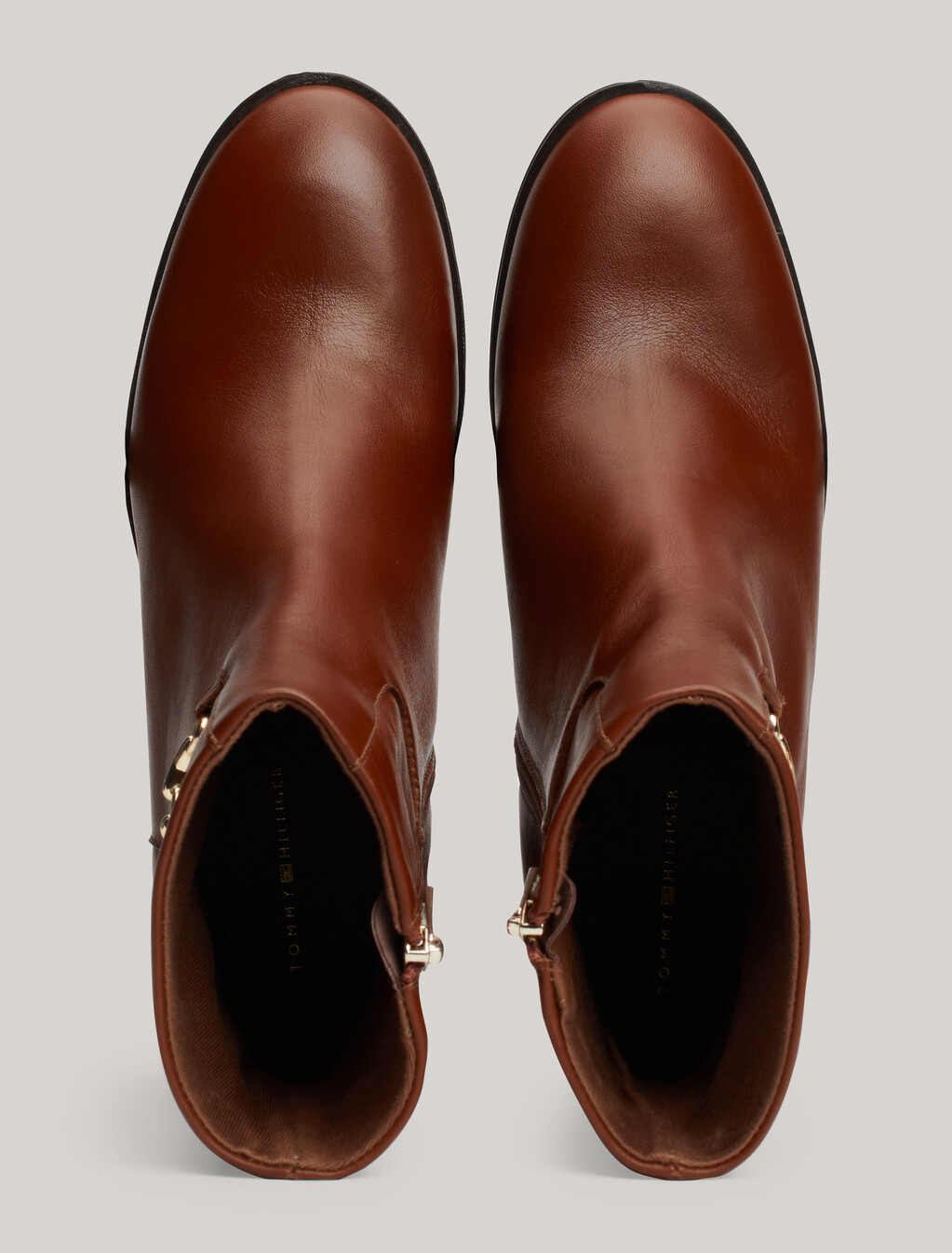 Leather Chain Hardware Block Heel Boots, Cognac Brown, hi-res