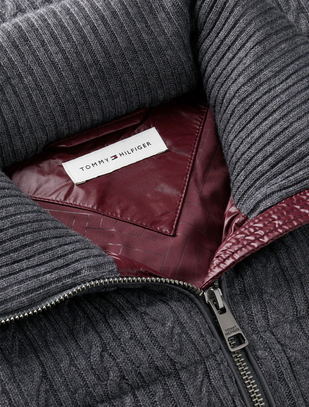 Wool Blend Cable Knit Down Jacket, Medium Grey Heather, hi-res