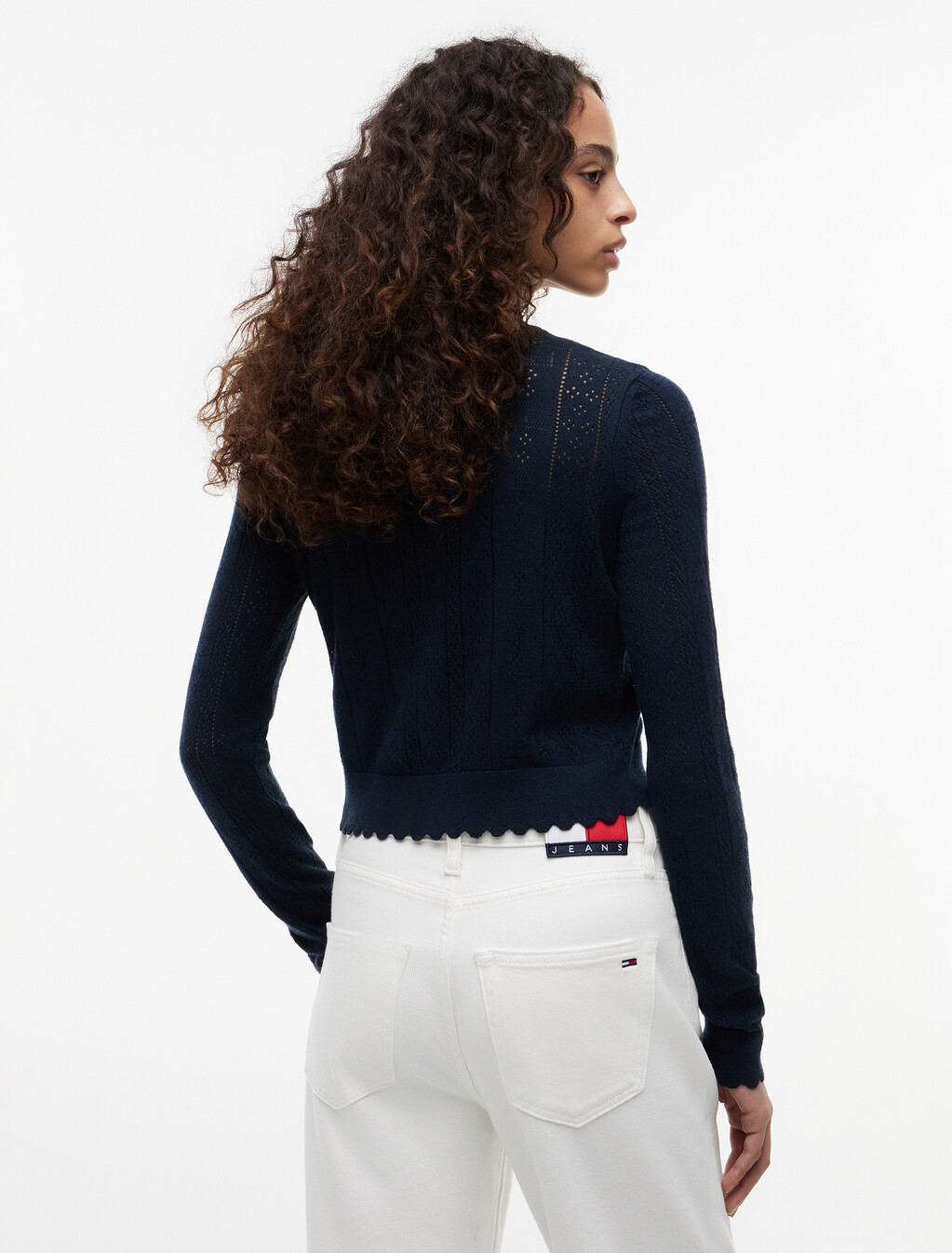 Slim Pointelle Flag Cardigan, Dark Night Navy, hi-res