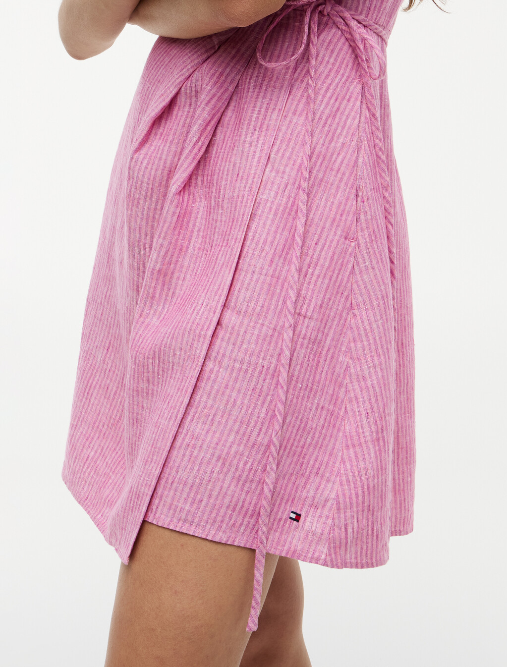 純亞麻寬版迷你裹身連身裙, Mini Classic Pink Stripe, hi-res