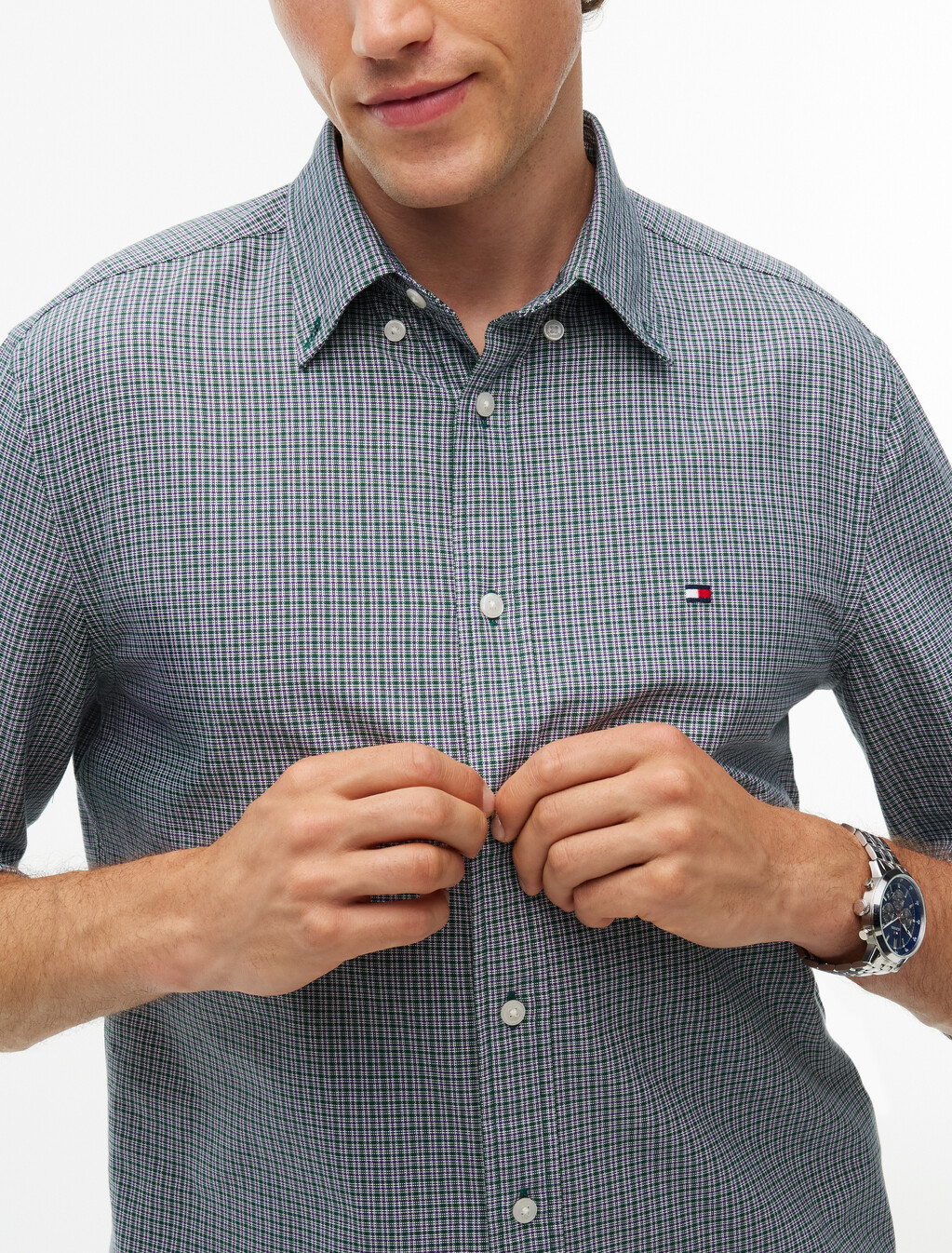 Regular Fit Micro Tartan Oxford Shirt, Ornamental Green / Check, hi-res