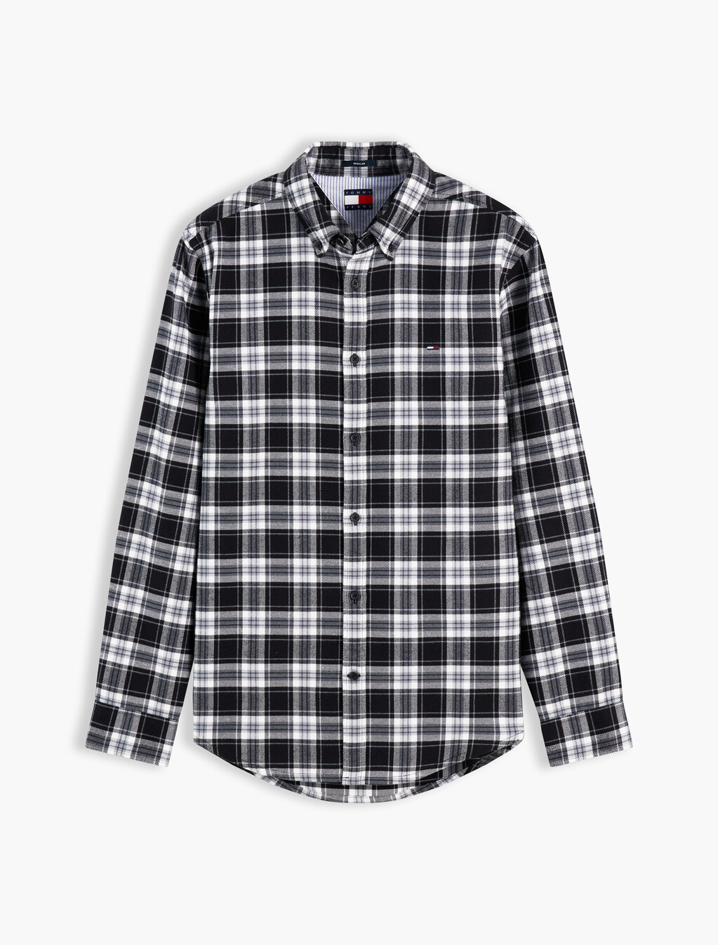 Regular Fit Check Brushed Flannel Shirt, Black Check, hi-res