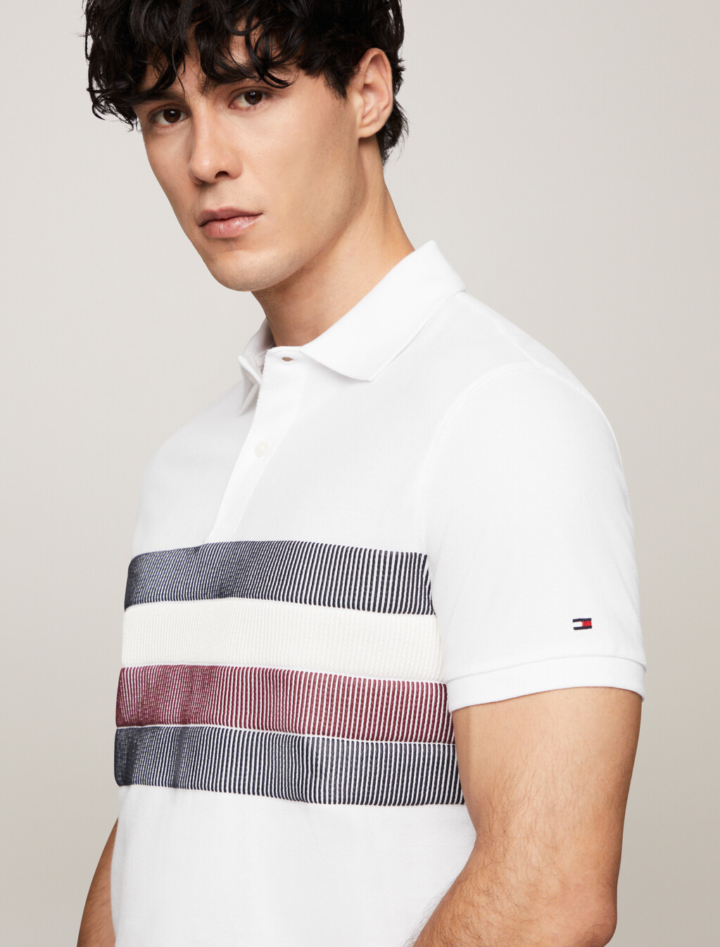 Shadow Global Stripe Regular Polo, White, hi-res