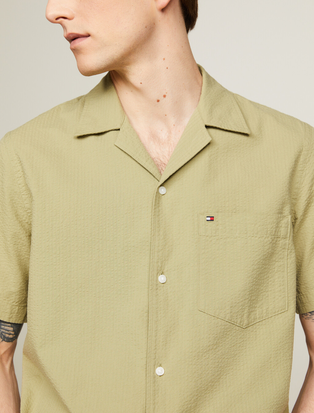Seersucker Regular Fit Short Sleeve Shirt, Faded Olive, hi-res