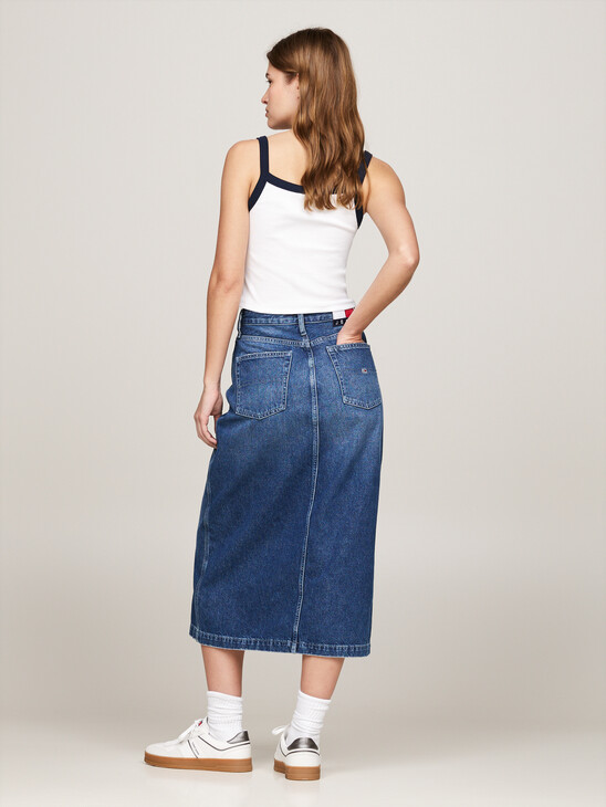 Claire Faded Denim Midi Pencil Skirt