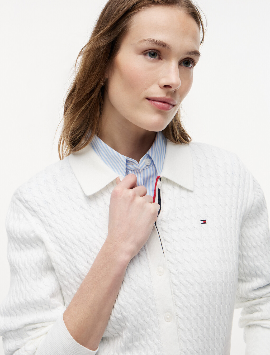 Asia Fit Fine Gauge Cardigan, Ecru, hi-res