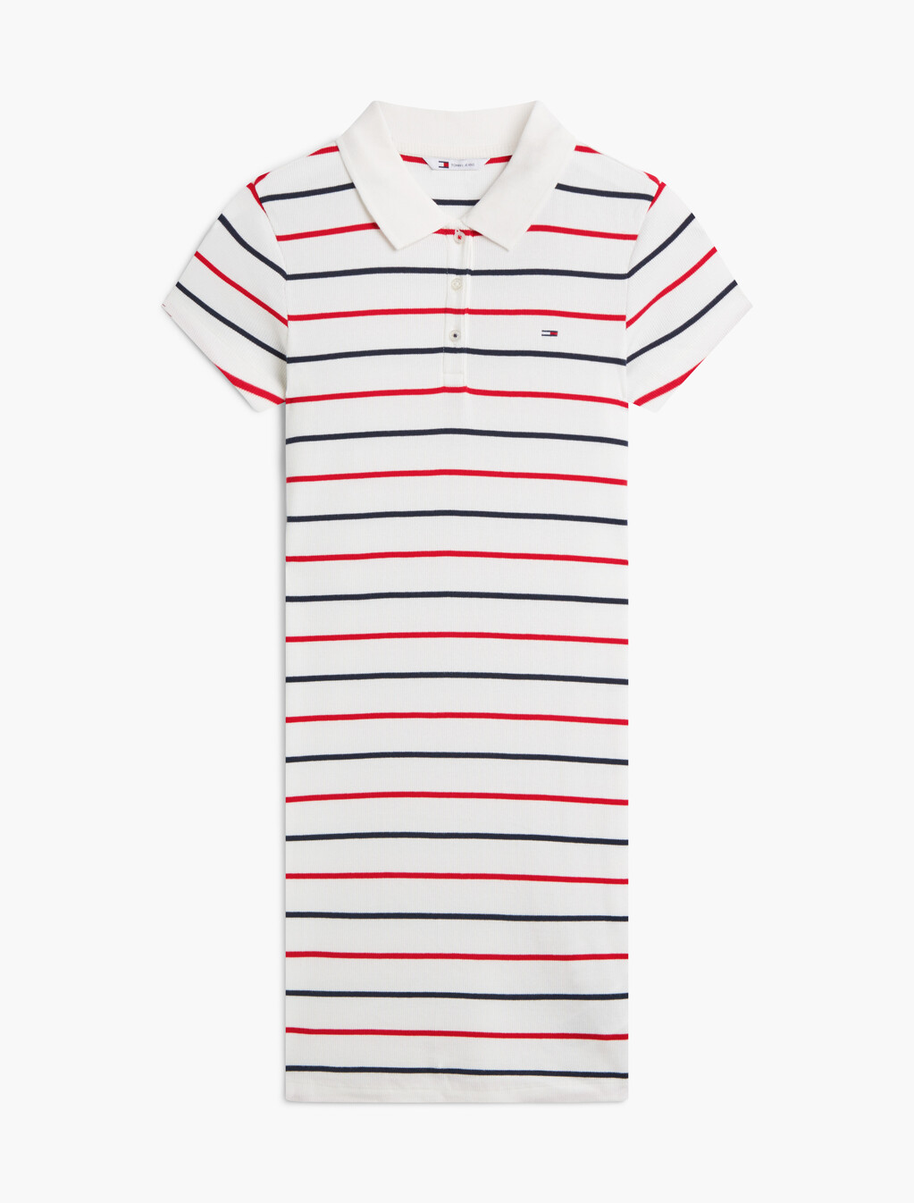 羅紋貼身長版迷你 Polo 連身裙, Ecru / Multi Stripe, hi-res