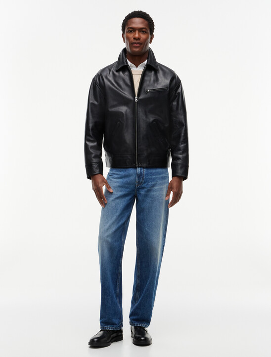 Textured Leather Relaxed Zip-Thru Jacket