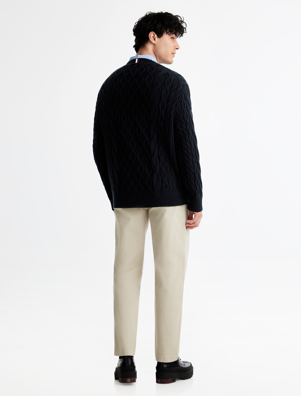 Cable Knit Letterman Applique Cardigan, Desert Sky, hi-res