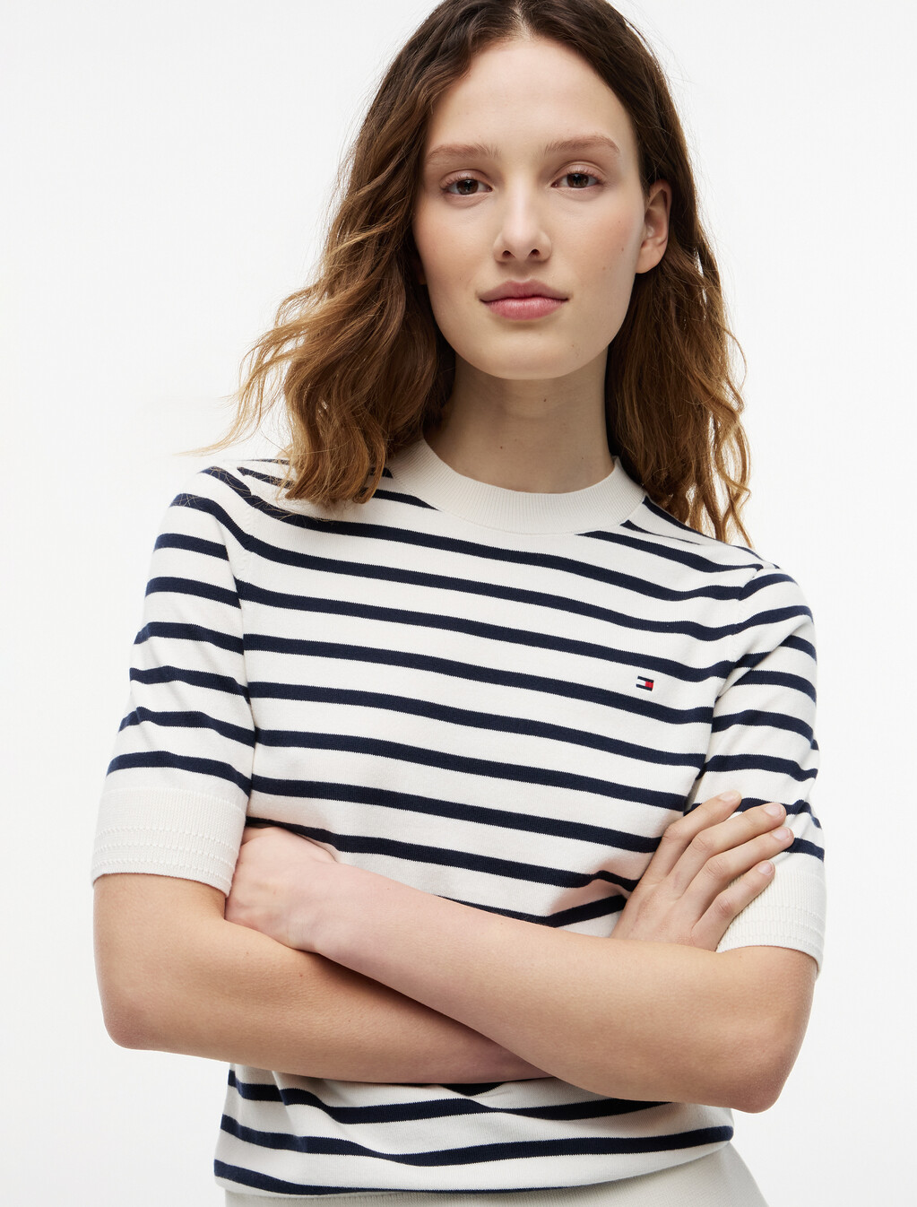精細針織短袖上衣, Ivory Petal/ Dark N Navy Breton Stp, hi-res