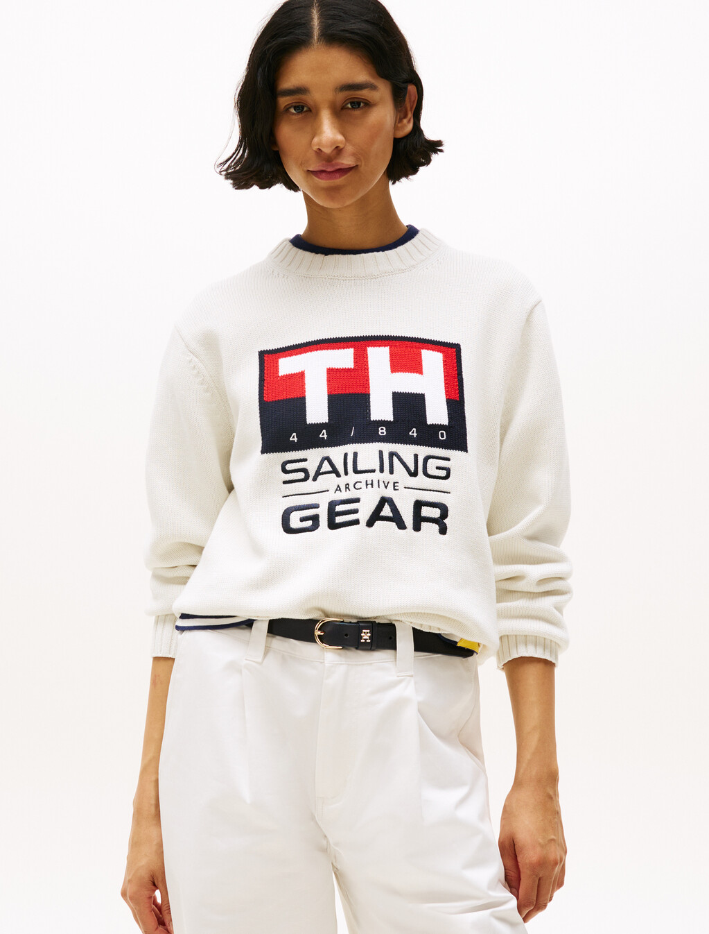 Hilfiger Sailing Rib-Knit Intarsia Logo Jumper, Ivory, hi-res